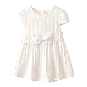 White Cap-Sleeve Bowknot Cotton Girl Dress